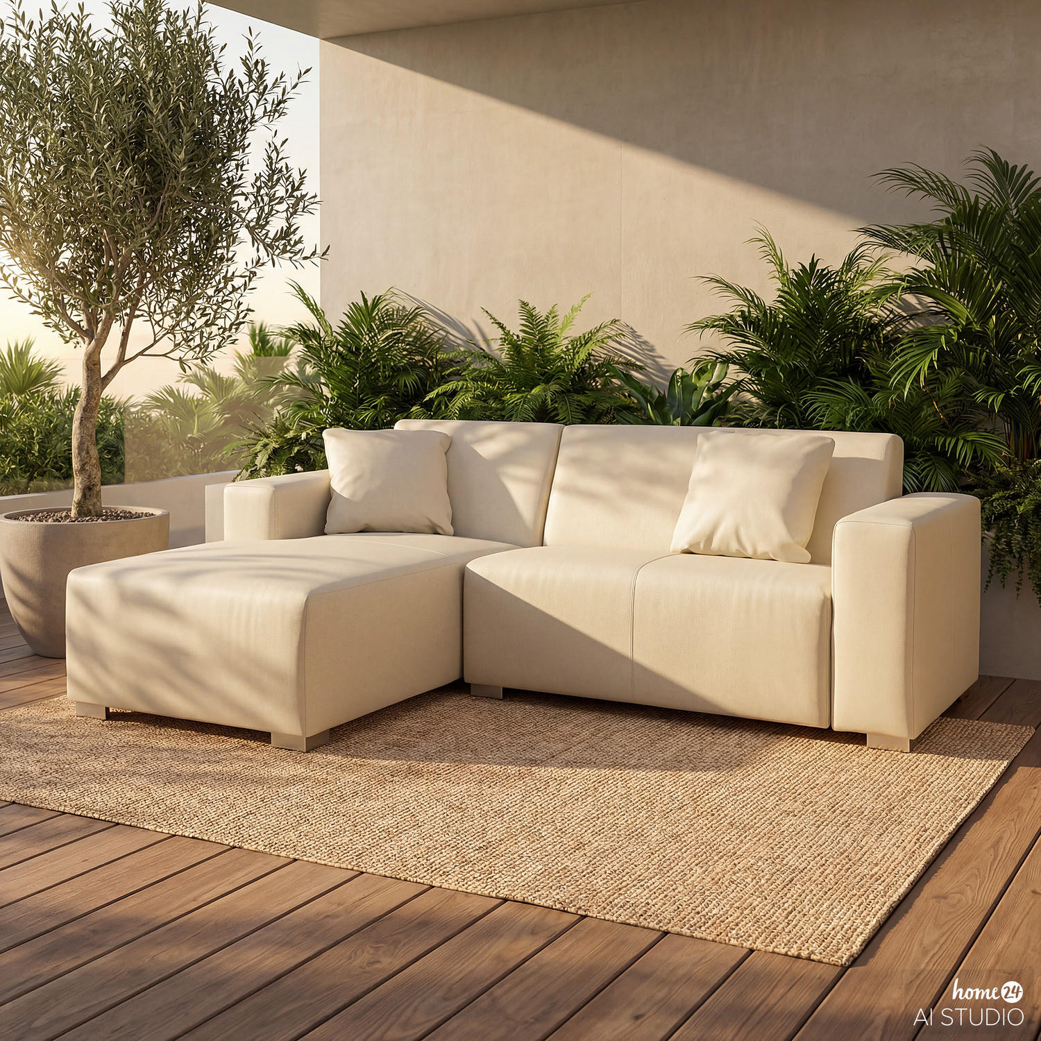 OUTDOOR-ECKSOFA - Creme - Creme, Textil/Metall - home24