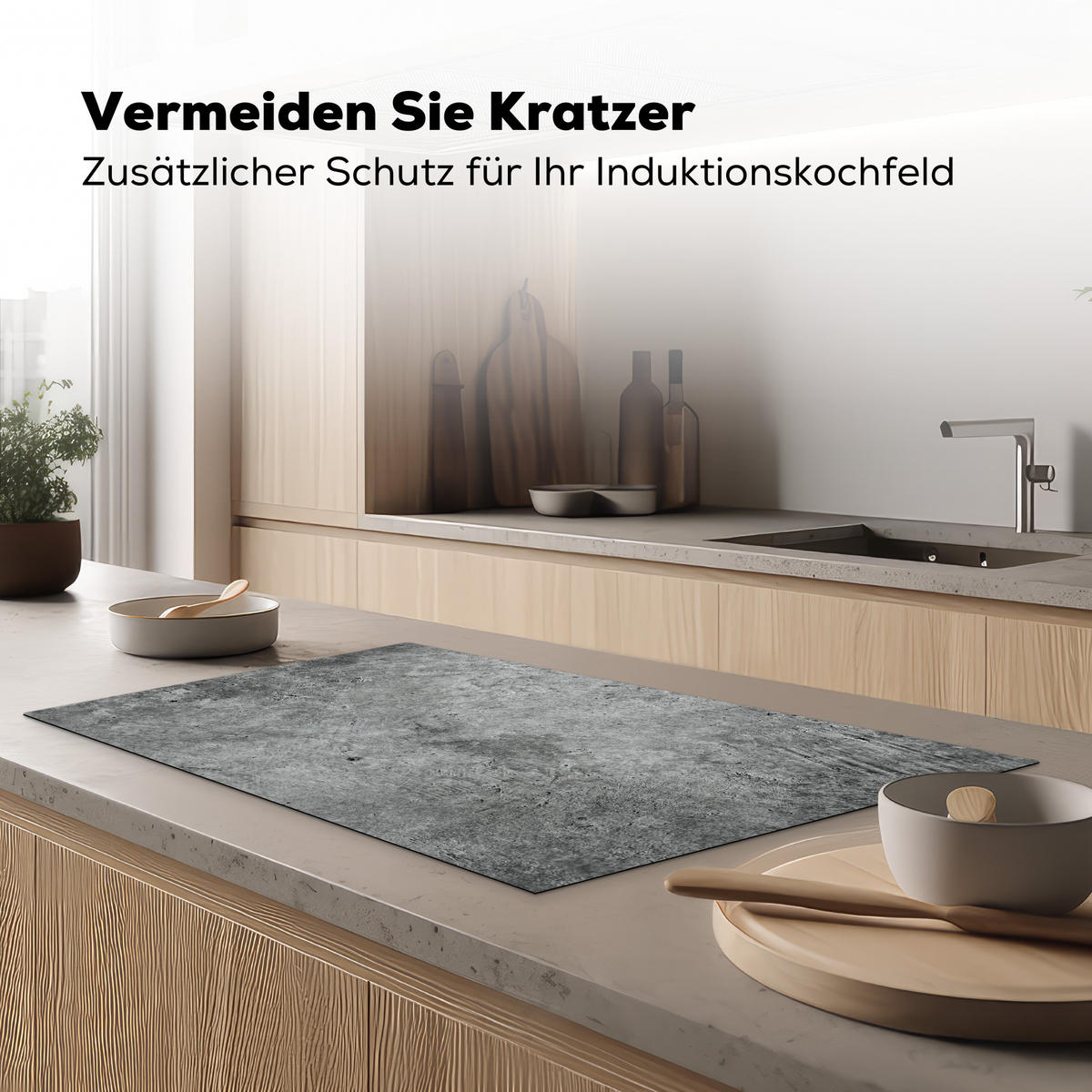 HERDABDECKPLATTE Beton - Schiefer - Grau -Betonstruktur Ceranfeldabdeckung 90x52 cm - Grau, Kunststoff (90/52/0.2cm) - MuchoWow