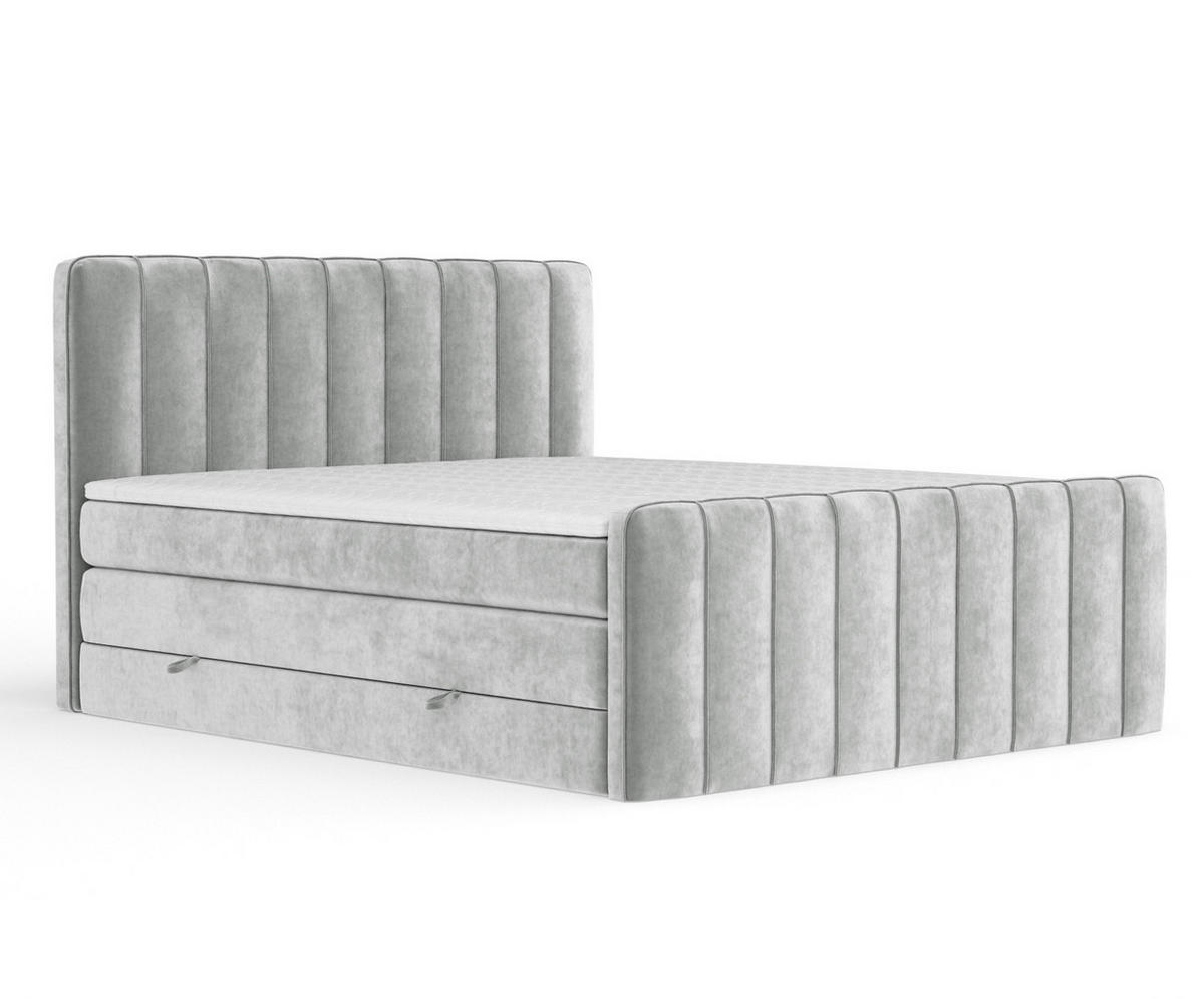 BOXSPRINGBETT Novara Hellgrau 200/200 cm - Hellgrau/Schwarz, Holz/Holzwerkstoff (200/200cm) - Maison de Reve