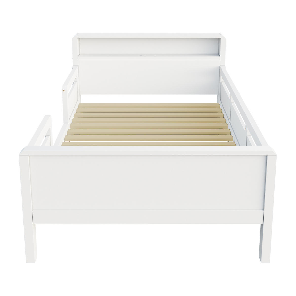 KINDEREINZELBETTEN aus Kiefernholz 90x200 cm in Weiß mit LED-Leuchte & USB-Type-C - Weiß, Holz (90/200cm) - Modfu