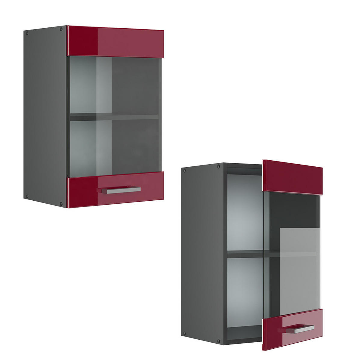 KÜCHENGLASSCHRANK R-Line Rot Hochglanz 40 cm - Bordeaux/Anthrazit, Holzwerkstoff (40/60/31cm) - Vicco