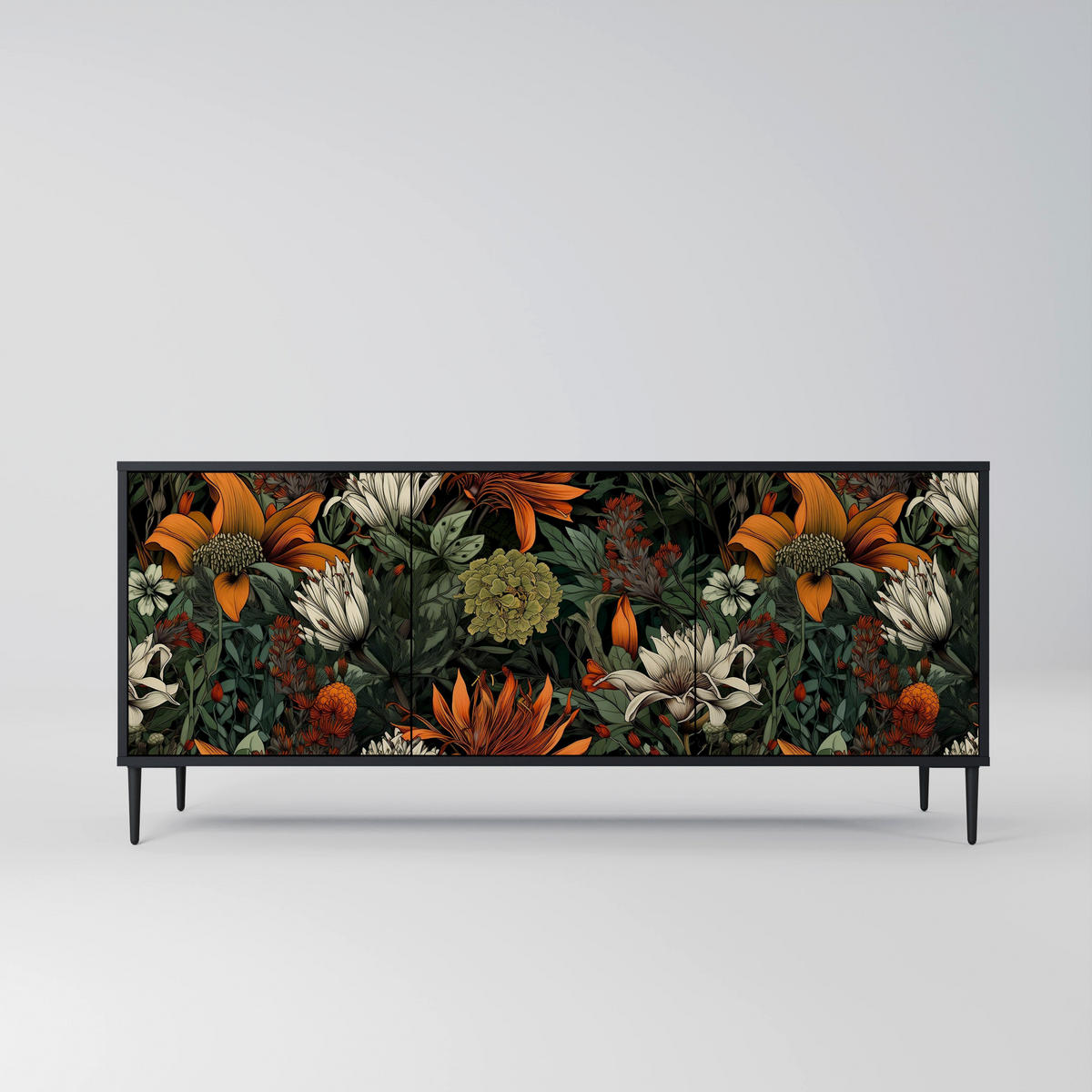 SIDEBOARD MIDNIGHT SPROUT, Eicheneffekt, 164,5x42x77,5 cm, 3 Türen - Eichefarben/Buchefarben, Holzwerkstoff/Buchenholz (164.5/77.5/42cm) - SpaceRebels