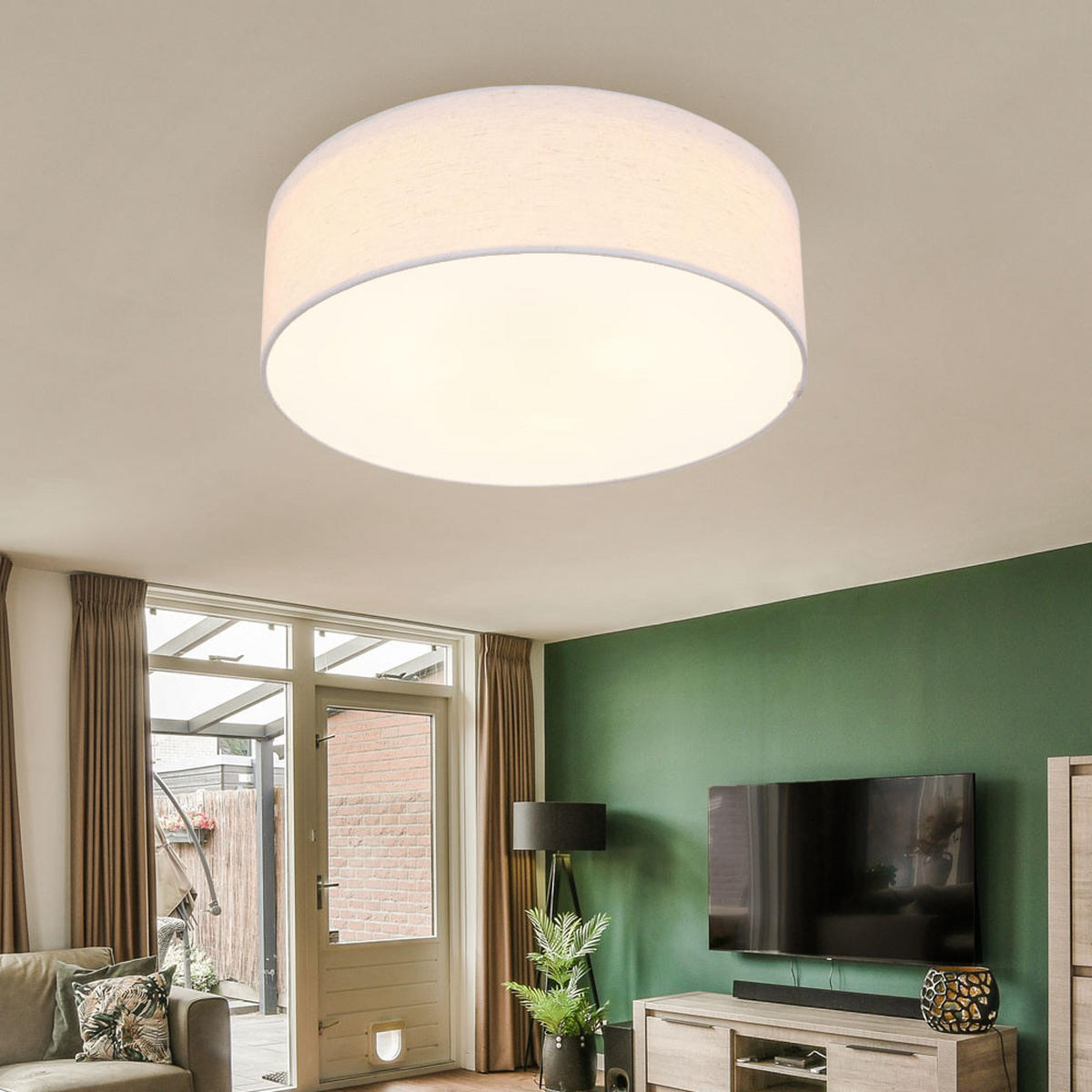 DECKENLEUCHTE AVA Textil Beige - Beige, Metall (40/40/12cm) - Globo Lighting