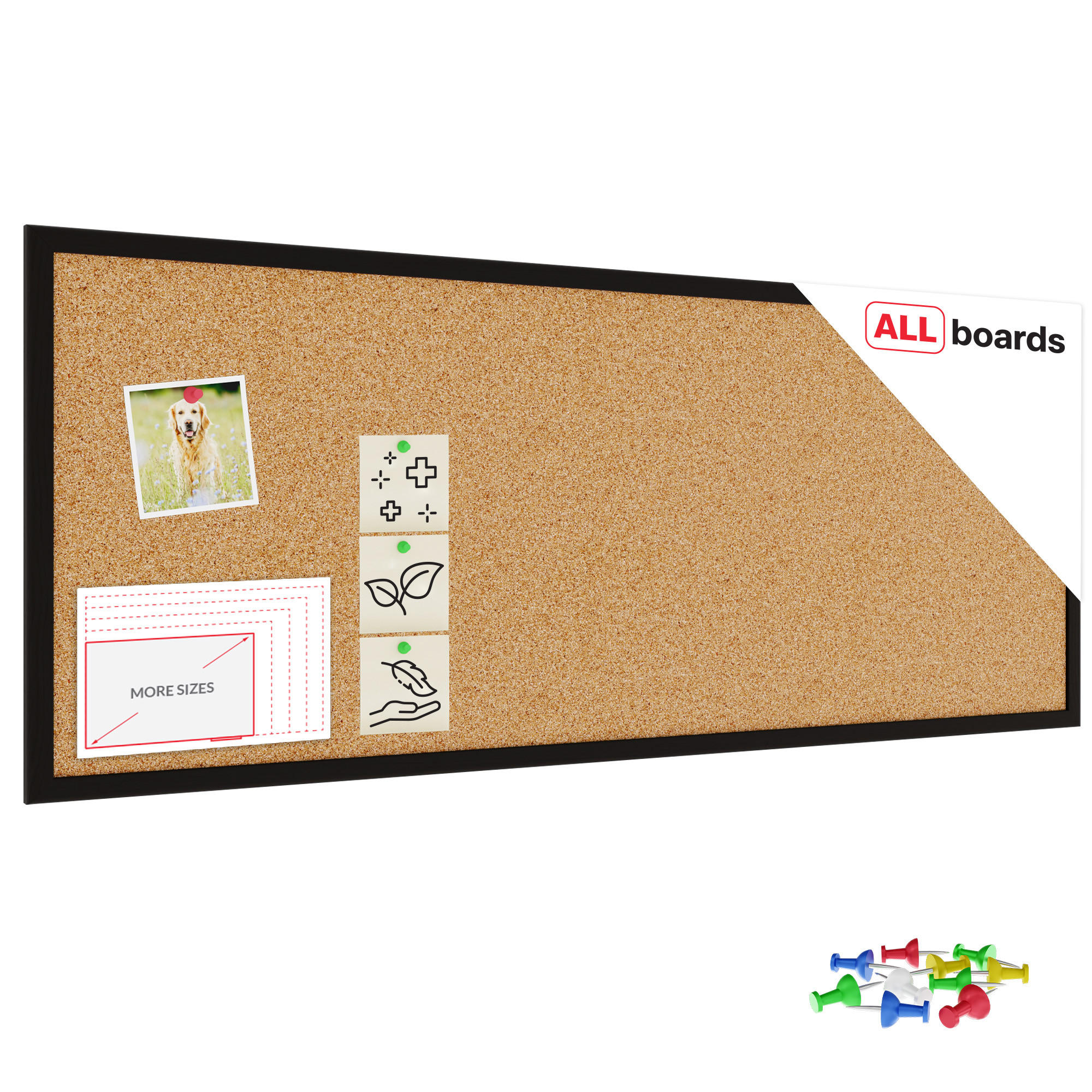 PINNWAND, Korktafel 100x40 cm, Holzrahmen - Schwarz lackiert - Schwarz, Holz (100/40/1.5cm) - ALLboards