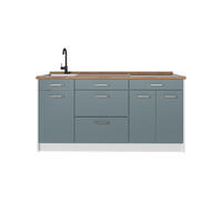 KÜCHENBLOCK R-Line, Blau-Grau/Weiß, 160 cm Arbeitsplatte Goldkraft Eiche - Blaugrau/Weiß, Holzwerkstoff (160/81.6/60cm) - Vicco