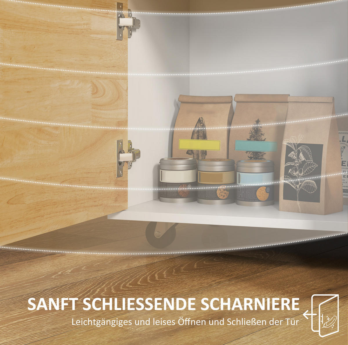 KÜCHENINSEL 107/50/85 cm eiche aus Holz mit Rollen und Soft-Close-Tür - Eichefarben, Holz (107/85/50cm) - OKWISH