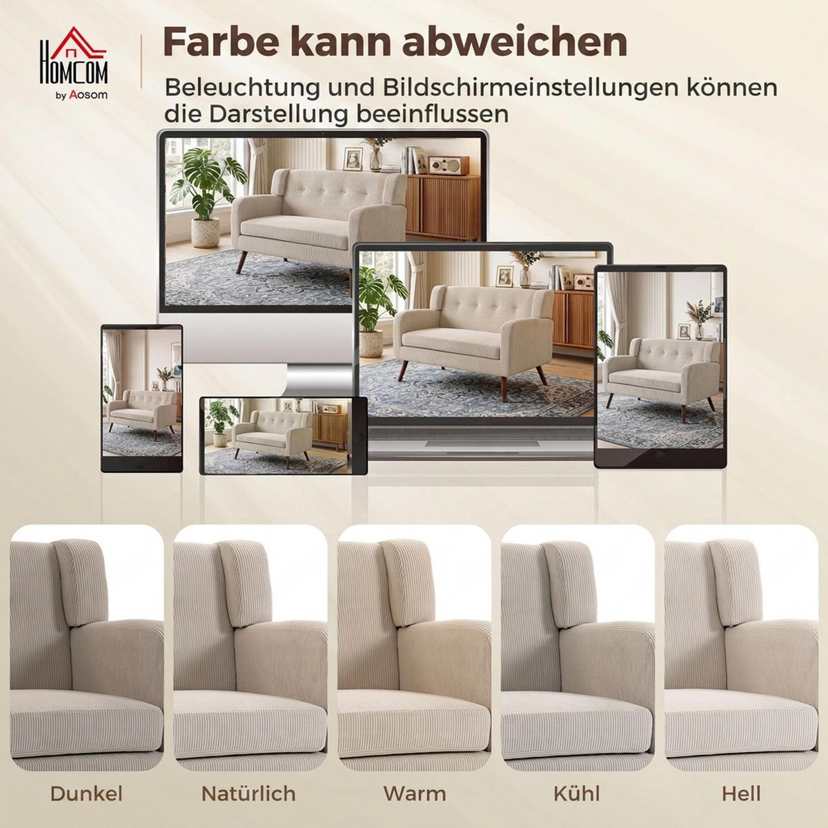 2-SITZER-SOFA Polyester Beige - Beige/Walnussfarben, Holz/Holzwerkstoff (72/80/118cm) - HOMCOM
