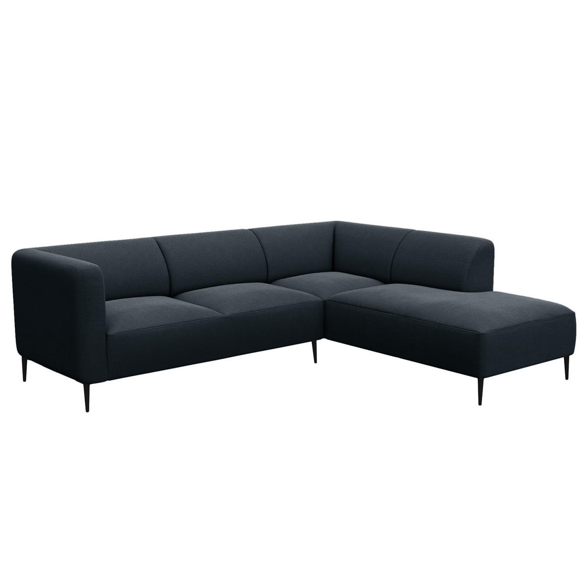 2,5-SITZER ECKSOFA mit Ottomane - Schwarz/Grau, Textil/Metall (252/205cm) - home24