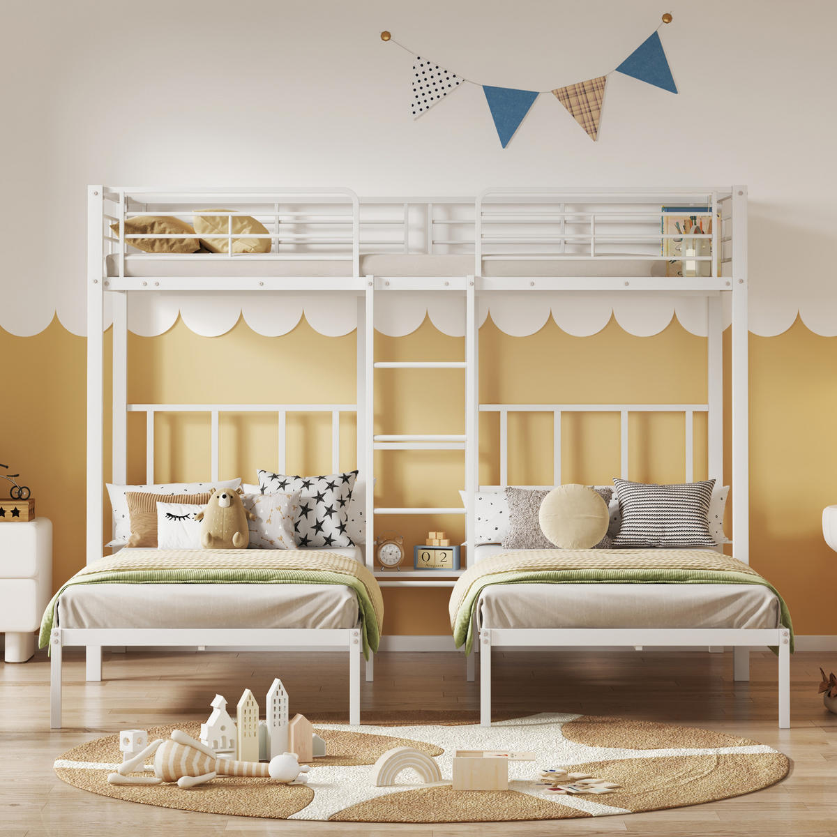ETAGENBETT Kinderbette 90/200 cm aus Metall mit Leiter und Tisch Weiß - Weiß, Metall (90/200cm) - Modenvie