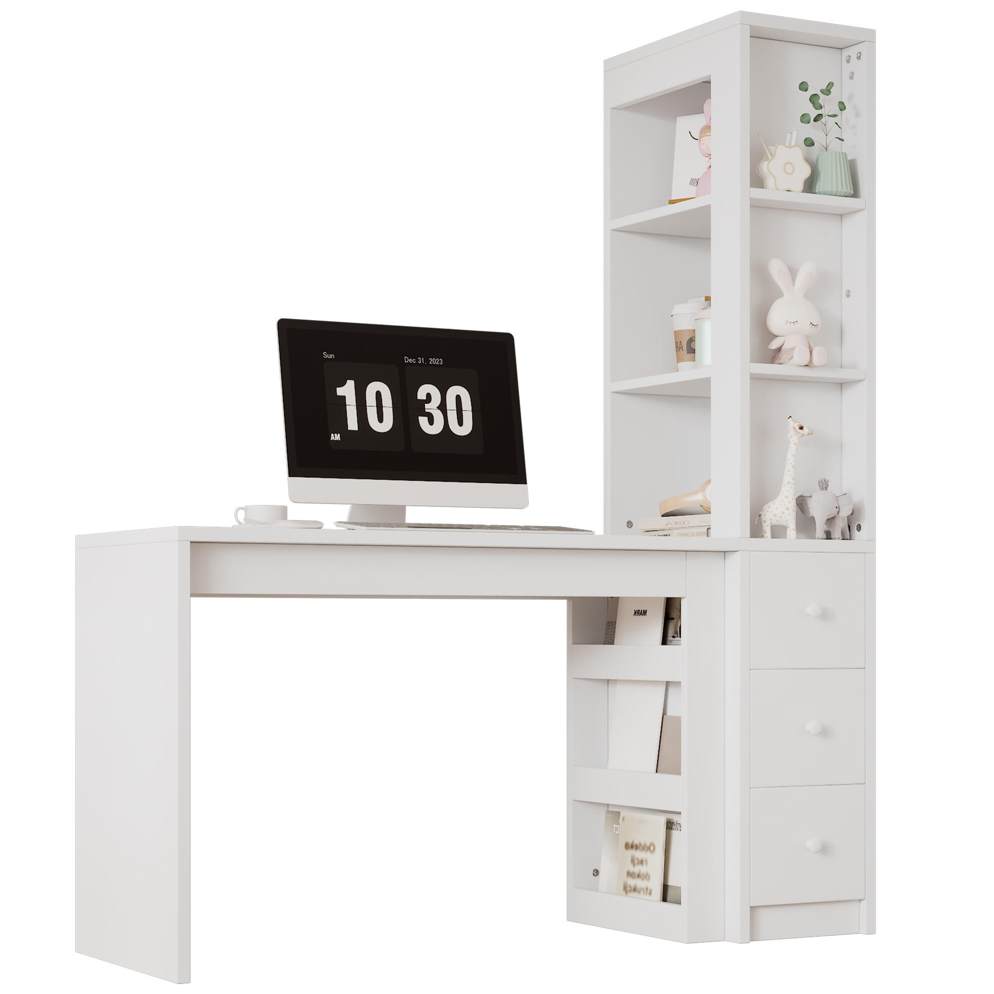 SCHREIBTISCH mit Bücherregal MDF 150x50x180 cm - Weiß, Holzwerkstoff (50/150/180cm) - Gisaae