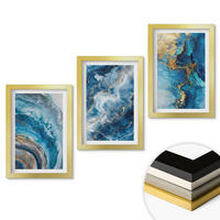 WANDBILDER 3er Set - 20x30 cm Goldrahmen - Blaue abstrakte Muster - Goldfarben, Kunststoff (20/30cm) - ArtPrintCave