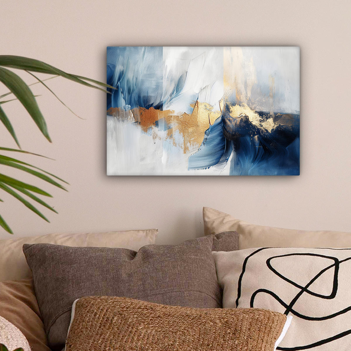 LEINWANDBILD Gold - Blau - Aquarell - Kunst - Modern 30x20 cm - Hellblau, Textil (30/20cm) - MuchoWow