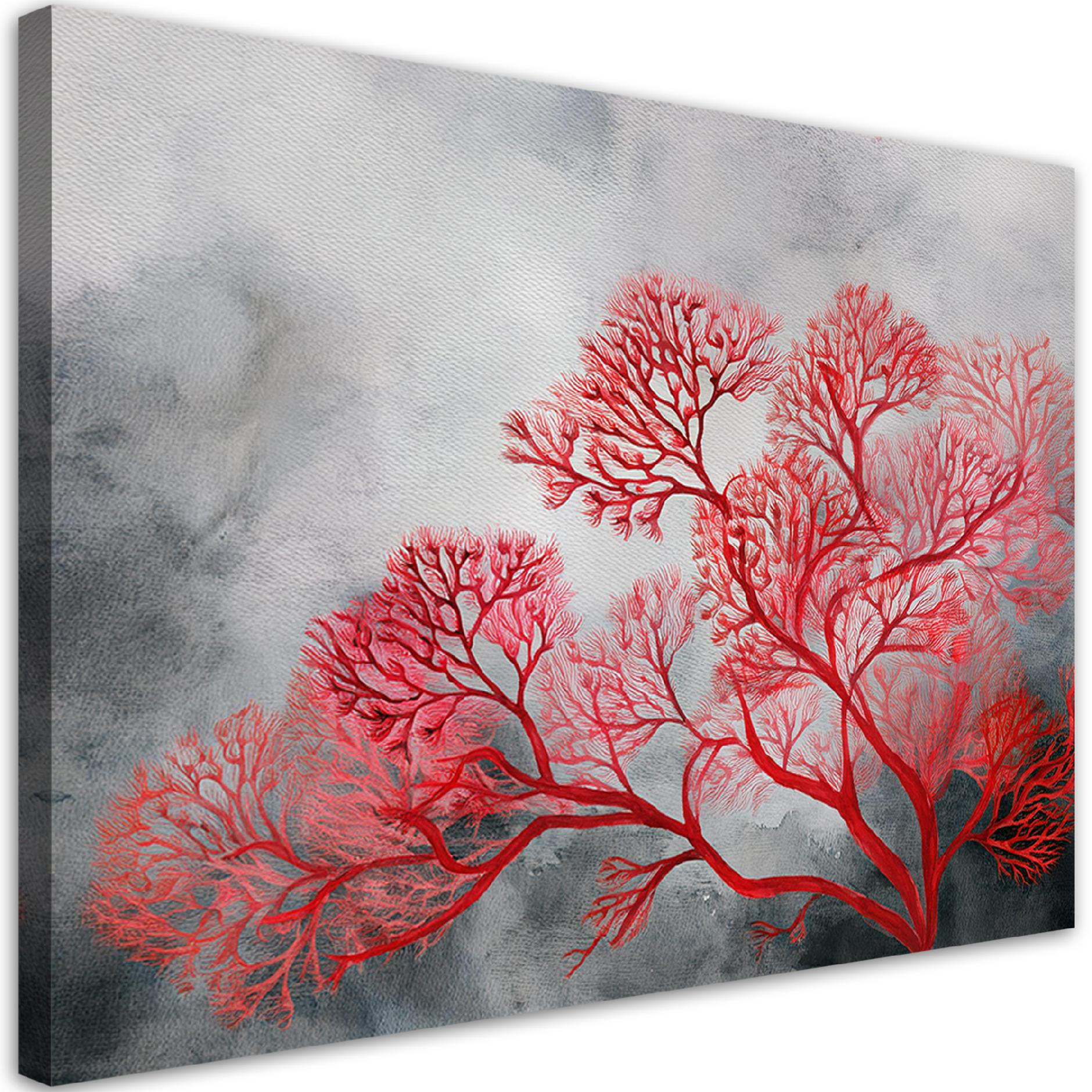 WANDBILD bäume pflanzen rot - Rot, Textil (60/40cm) - Feeby