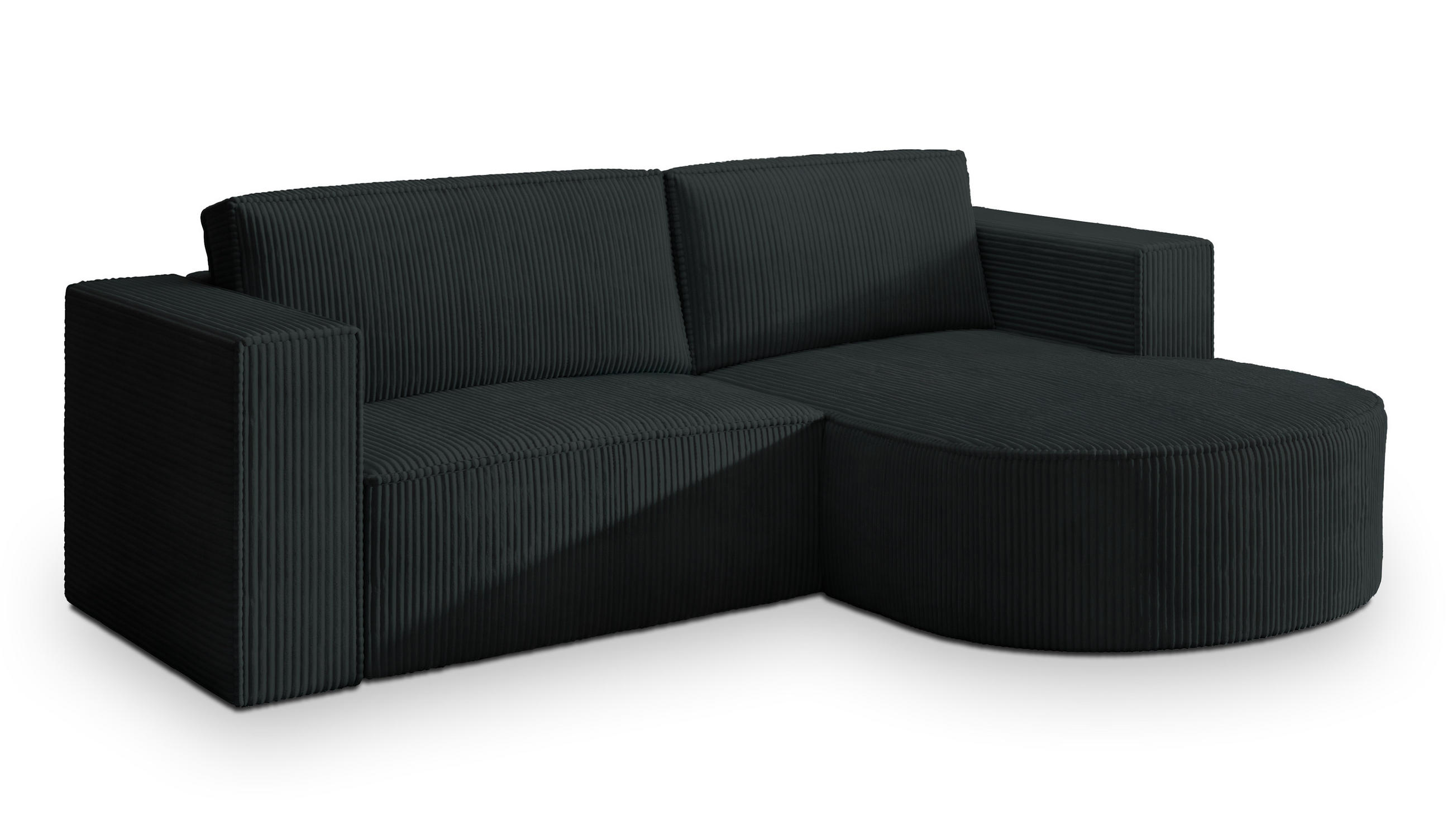 ECKSOFA SORELA P R-S Schwarz Kordstoff mit Schlaffunktion - Schwarz, Holz (263/174cm) - MASSENO