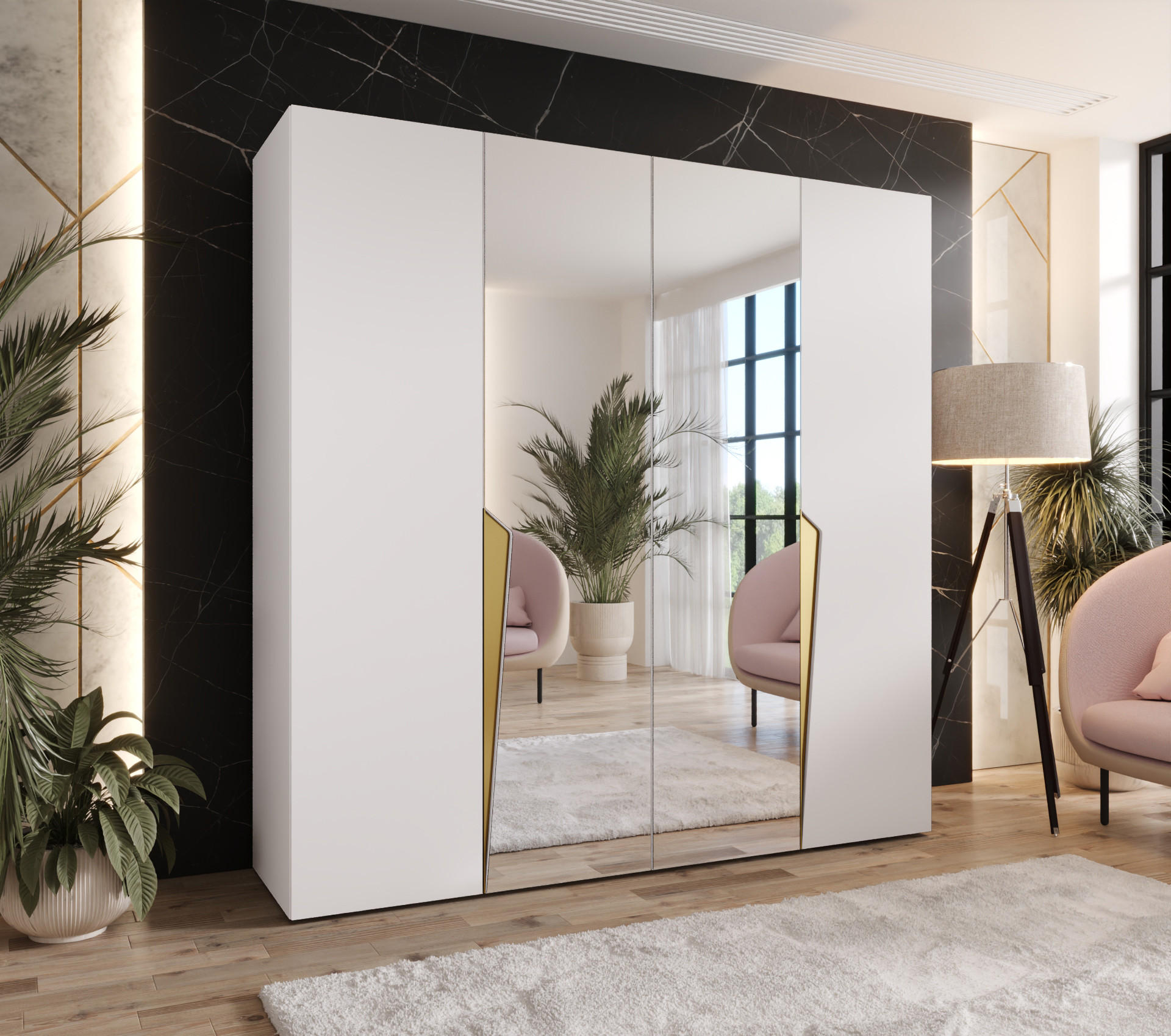 DREHTÜRENSCHRANK 202/200/52 4-türig - Goldfarben/Weiß, Holz/Metall (200/202/52cm) - Abiks Möbel