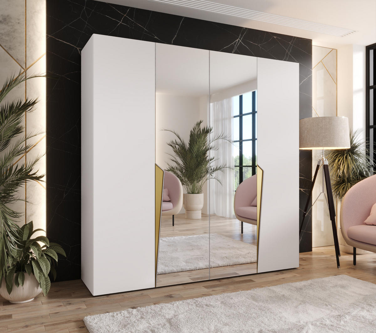 DREHTÜRENSCHRANK 202/200/52 4-türig - Goldfarben/Weiß, Holz/Metall (200/202/52cm) - Abiks Möbel