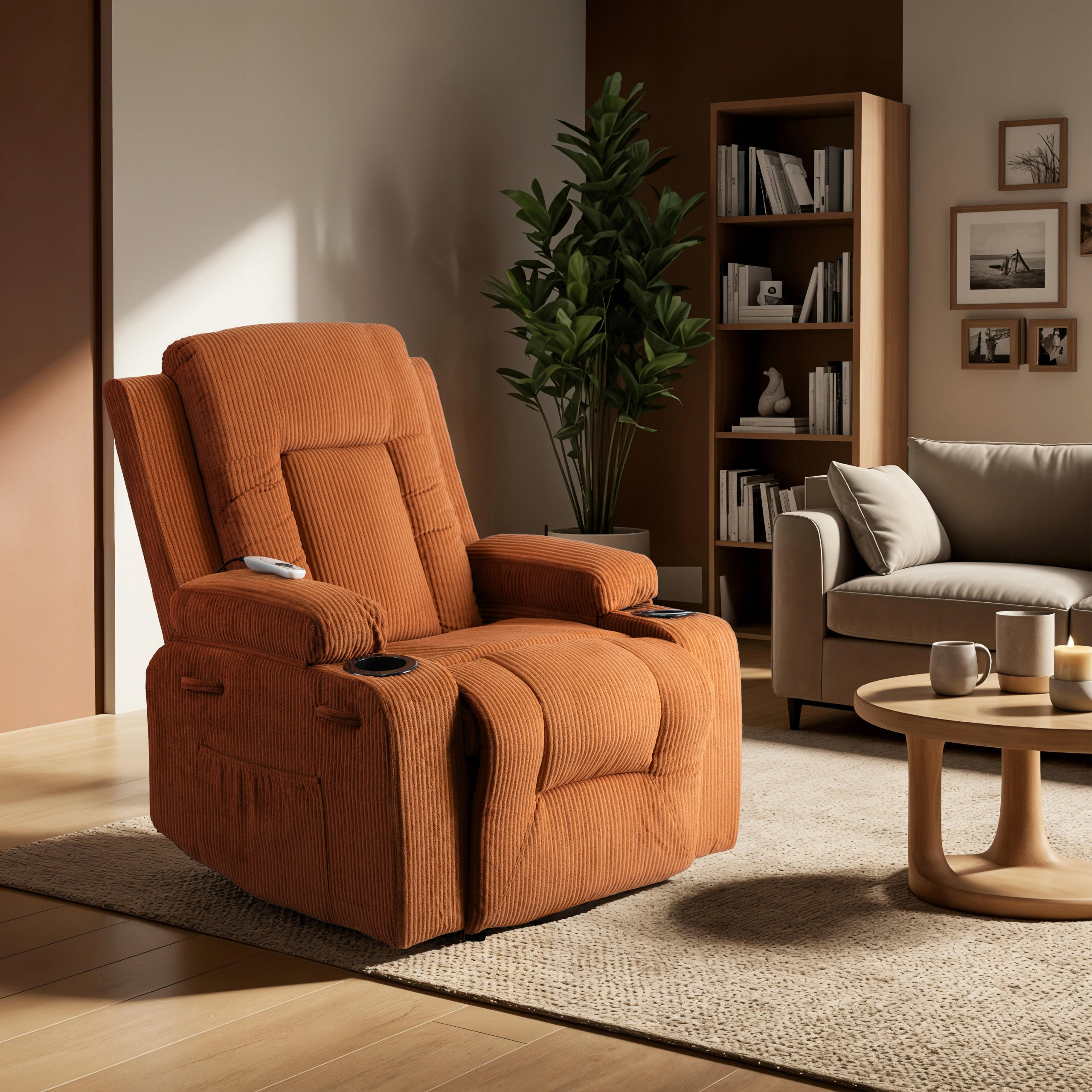 MASSAGESESSEL BOX 2 mit Fußhocker Cord Rost - Braun, Holz/Textil (87/101/85cm) - makarowski meble