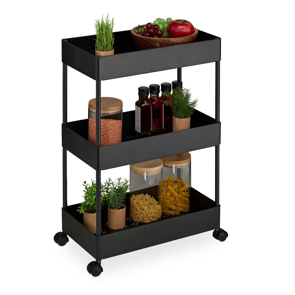 ROLLWAGEN - Schwarz, Kunststoff/Metall (39.5/65/21.5cm) - Relaxdays