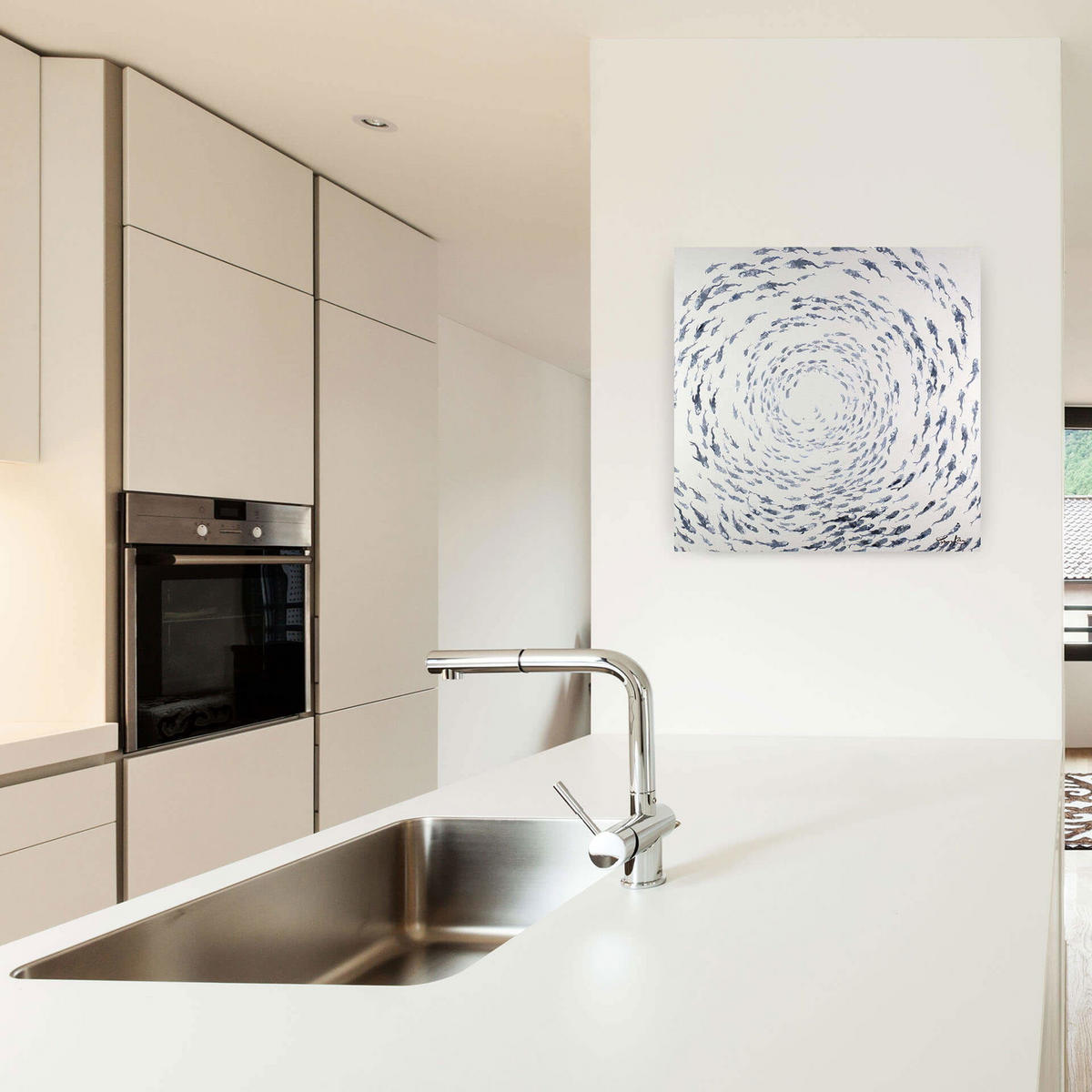 ÖLGEMÄLDE 80/80 cm - Weiß/Grau, Holz/Textil (1.6/80cm) - KUNSTLOFT