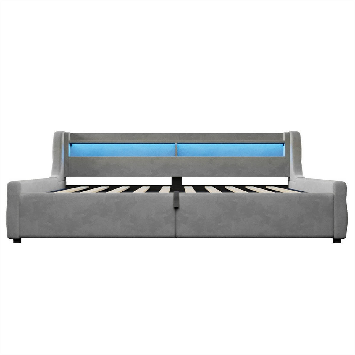 POLSTERBETT 90x200 cm mit Hydraulischem Bettkasten & LED-Beleuchtung - ohne Matratze - Grau - Grau, Textil (90/200cm) - DELFA