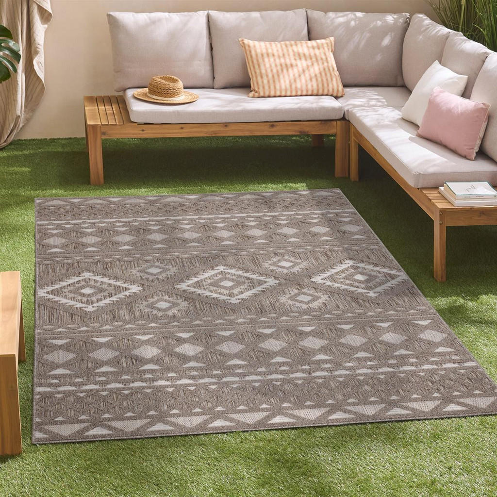 Thumbnail - carpet city Outdoor-Teppich, Braun, Textil, Ethno, Quadratisch, 150x150 cm, Oeko-Tex® Standard 100, pflegeleicht, UV-bes...