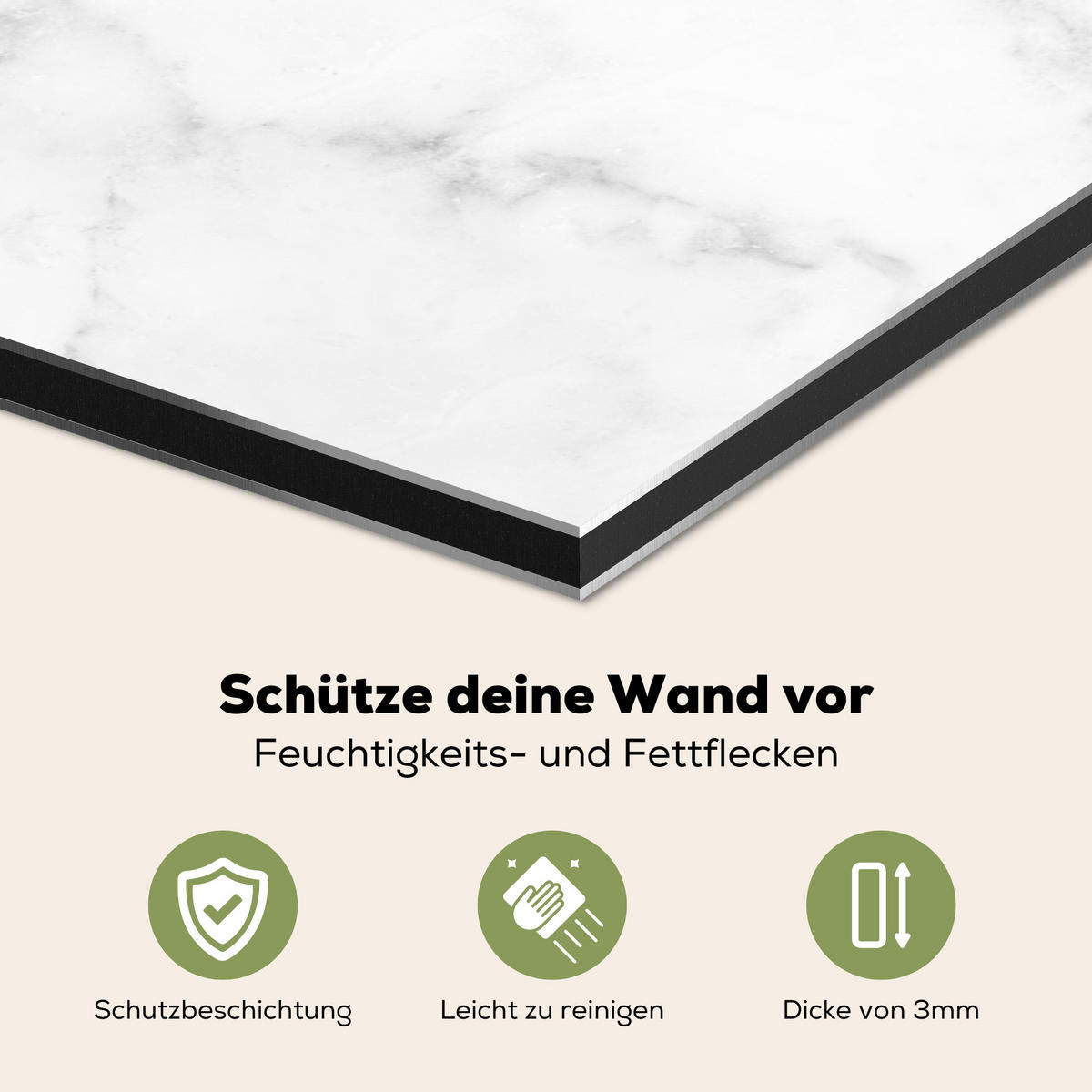 SPRITZSCHUTZ KÜCHE Marmor - Grau - Weiß - Strukturierter Marmor 60x40 cm - Weiß, Metall (60/0.3/40cm) - MuchoWow