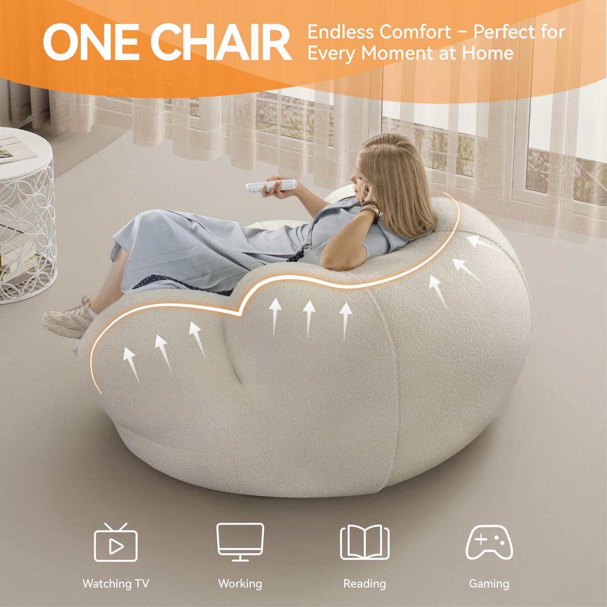 CLOUD-SOFA Extrem weich und doppelt bequem Einzelsofa Weiß - Weiß, Textil (109/70/142cm) - Vercart