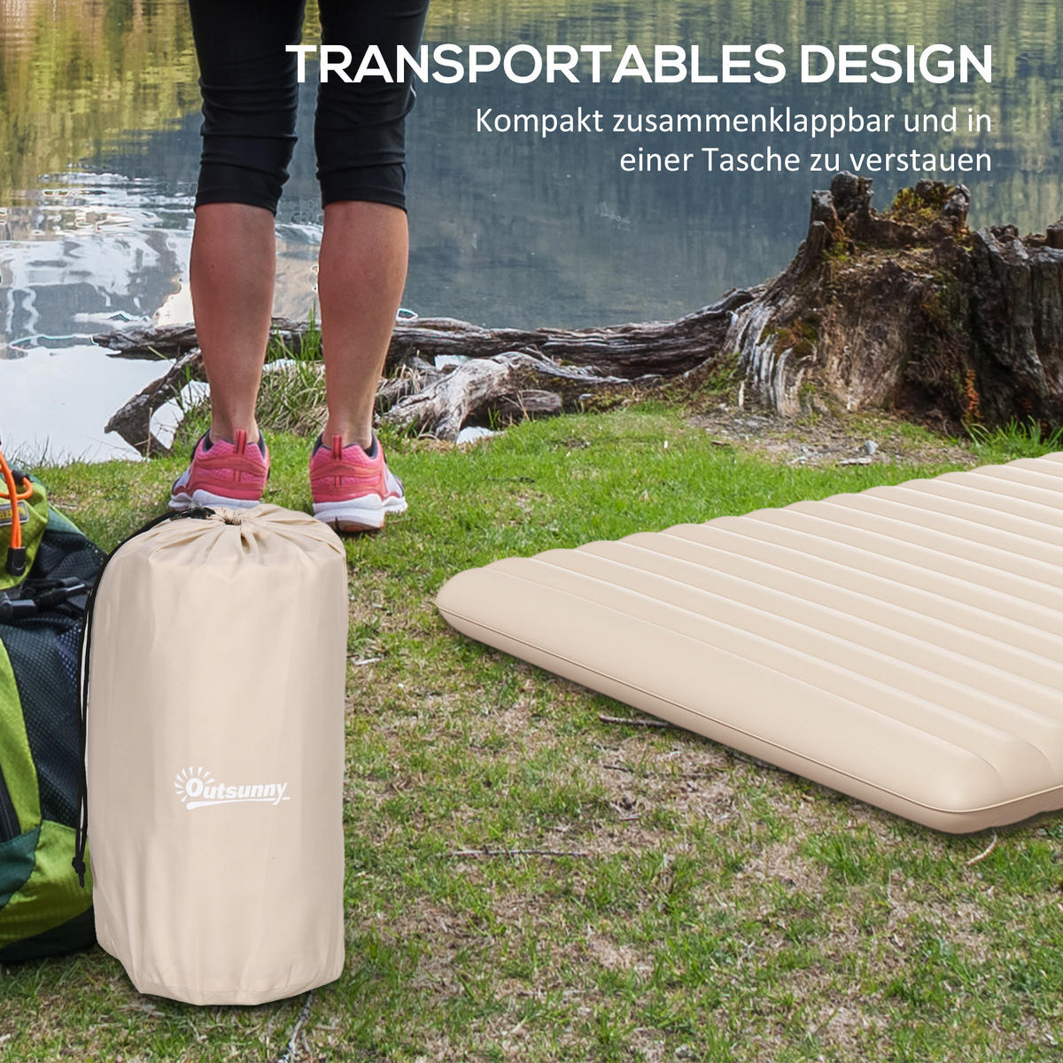 LUFTBETT, Polyester, Weiß, 195 x 140 x 10 cm - Weiß, Metall - Outsunny