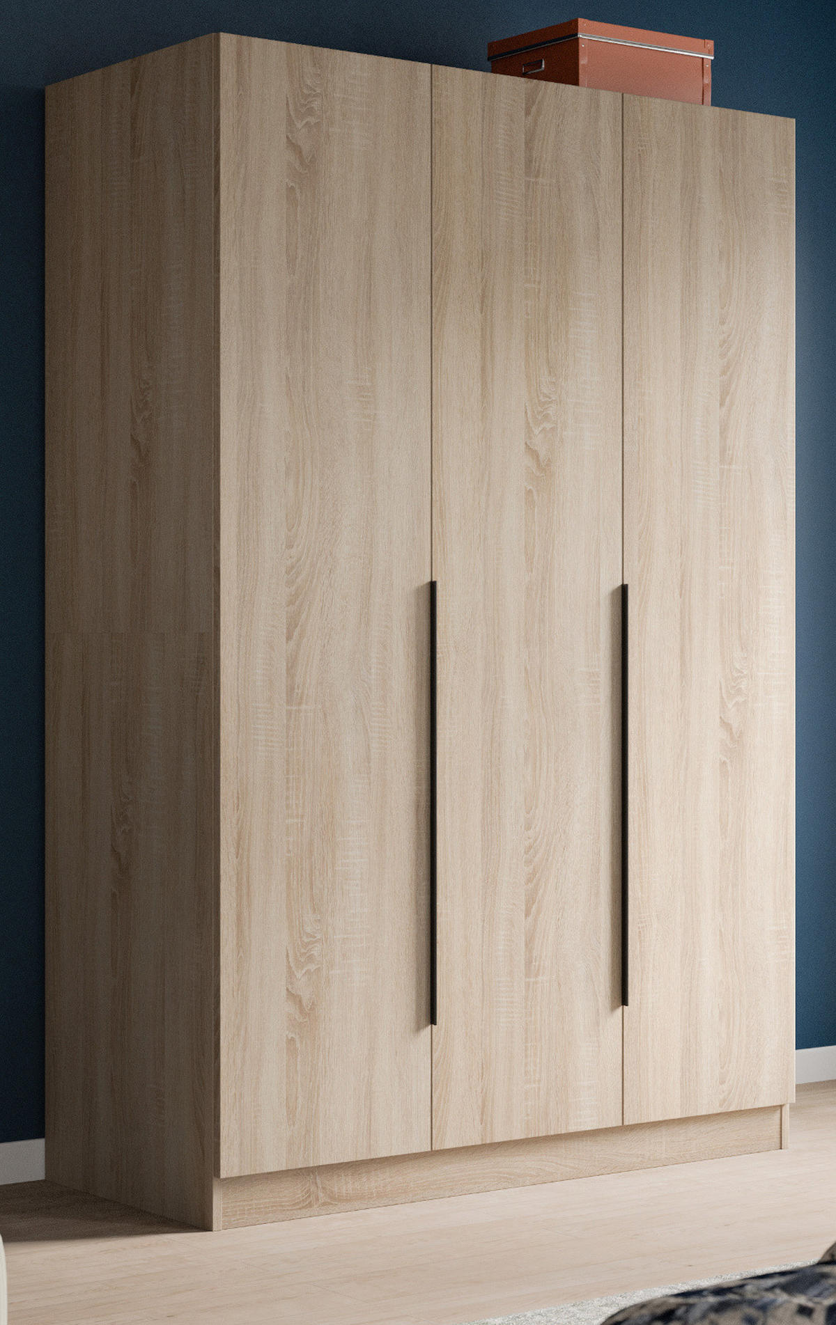 KLEIDERSCHRANK Eiche Sonoma 3-türig 120 x 181 cm, Drehtürenschrank mit zusätzlichen Einlegeböden - Eichefarben/Schwarz, Holzwerkstoff/Kunststoff (120/181/52cm) - Inn.Furn