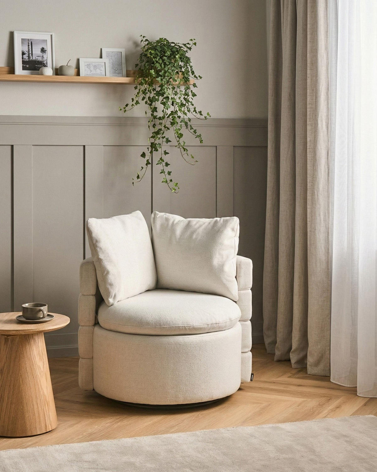 DREHSESSEL mit Stauraum Stoff Cremeweiß Randers - Weiß, Textil (79/62/72cm) - Beliani