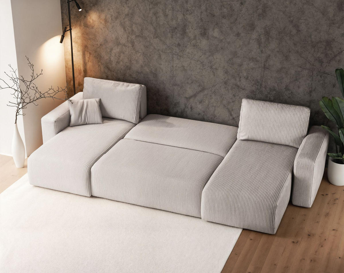 WOHNLANDSCHAFT Pianoni Hellbeige Cordbezug - Ecru/Schwarz, Kunststoff/Textil (312/83/140cm) - Selsey