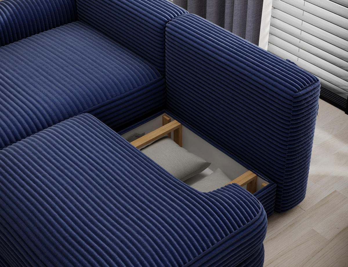 ECKSOFA RIPELI L-Form mit Schlaffunktion & Bettkasten – Modernes 3-Sitzer Sofa, Wellenfederung, 217 × 175 cm - Schwarz/Dunkelblau, Kunststoff (217/175cm) - Wohnideebilder
