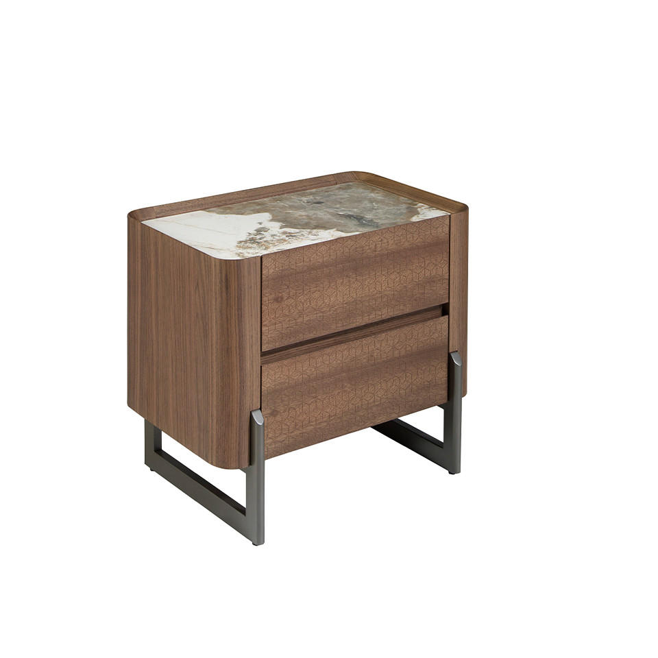 NACHTSCHRANK Weiß Dunkler Stahl Walnuss 60/40/52 cm - Walnussfarben/Weiß, Holz (60/52/40cm) - ANGEL CERDA