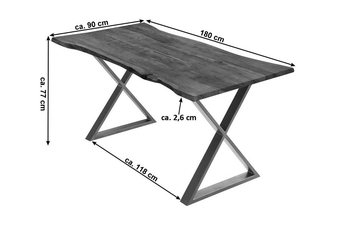 ESSTISCH KASIMIR - Chromfarben/Edelstahlfarben, Holz/Metall (90/180/77cm) - SAM