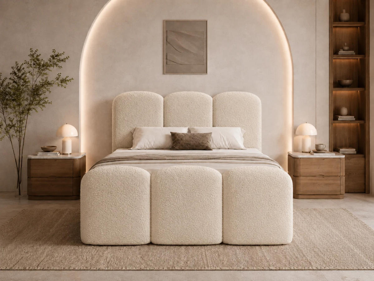 BOXBETT ROYAL 200x200 cm in Creme, Bettkasten, Topper, Bouclé-Stoff - Ecru, Holz/Textil (200/200cm) - EMLAR Home