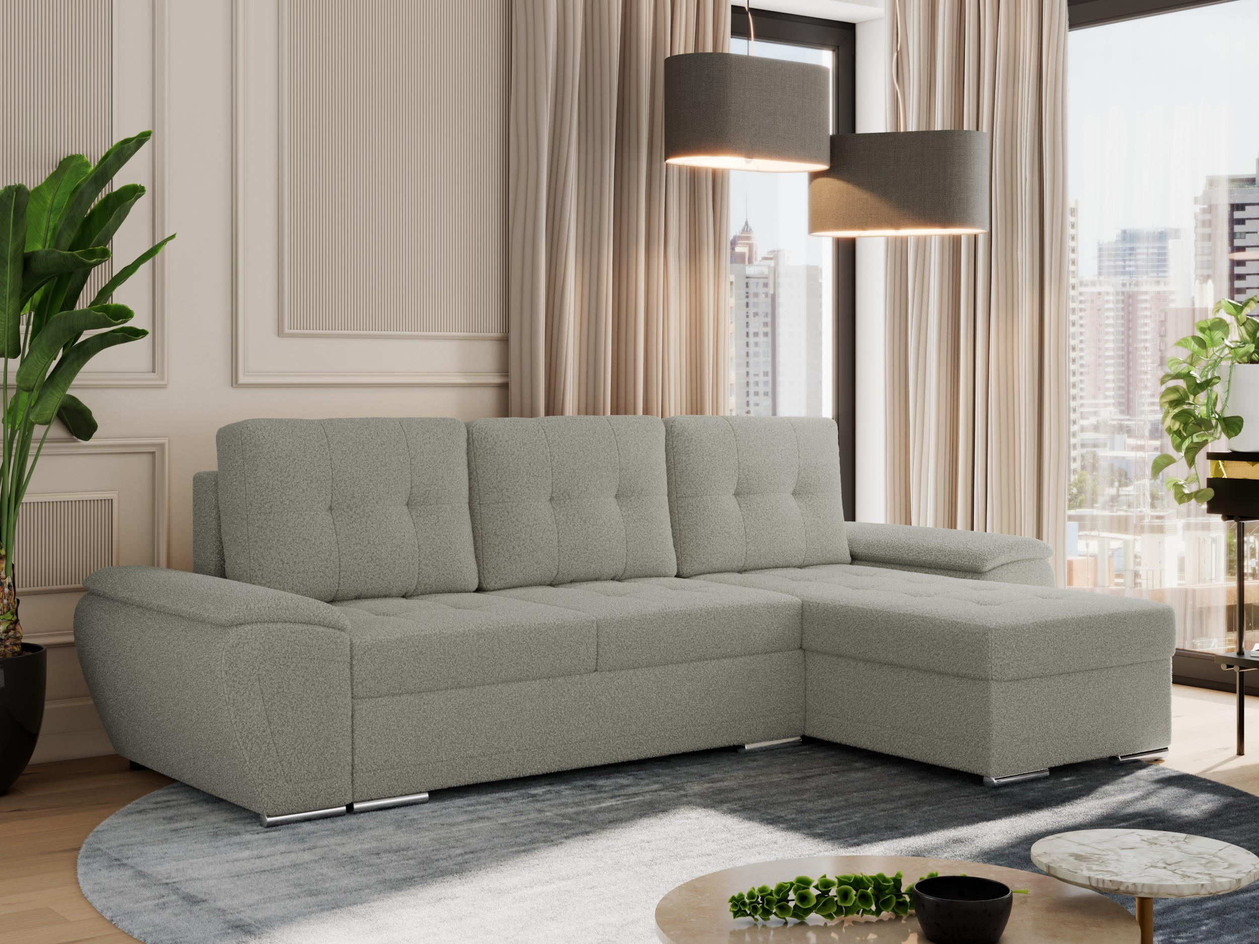ECKSOFA UMBRIA L Hellgrau Boucle - Hellgrau/Grau, Textil (271/157cm) - MKS