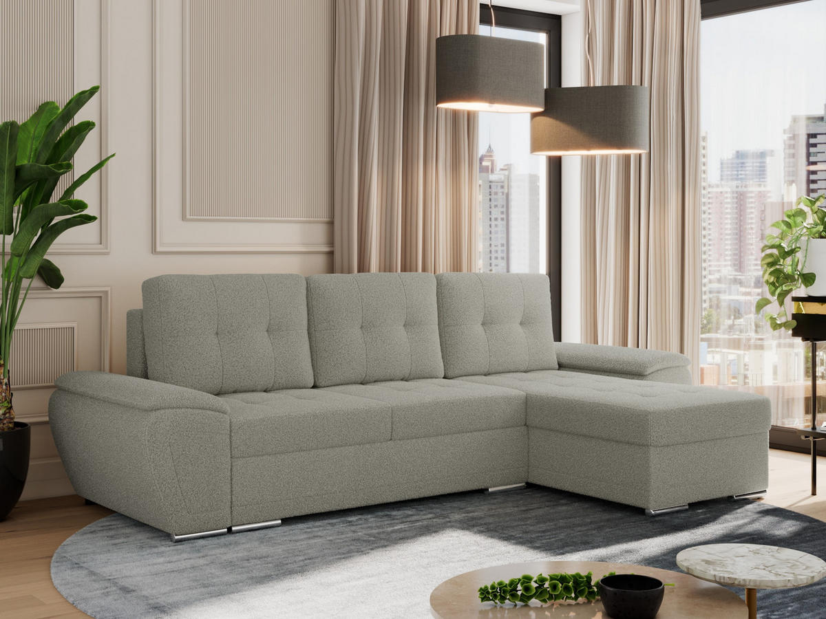 ECKSOFA UMBRIA L Hellgrau Boucle - Hellgrau/Grau, Textil (271/157cm) - MKS