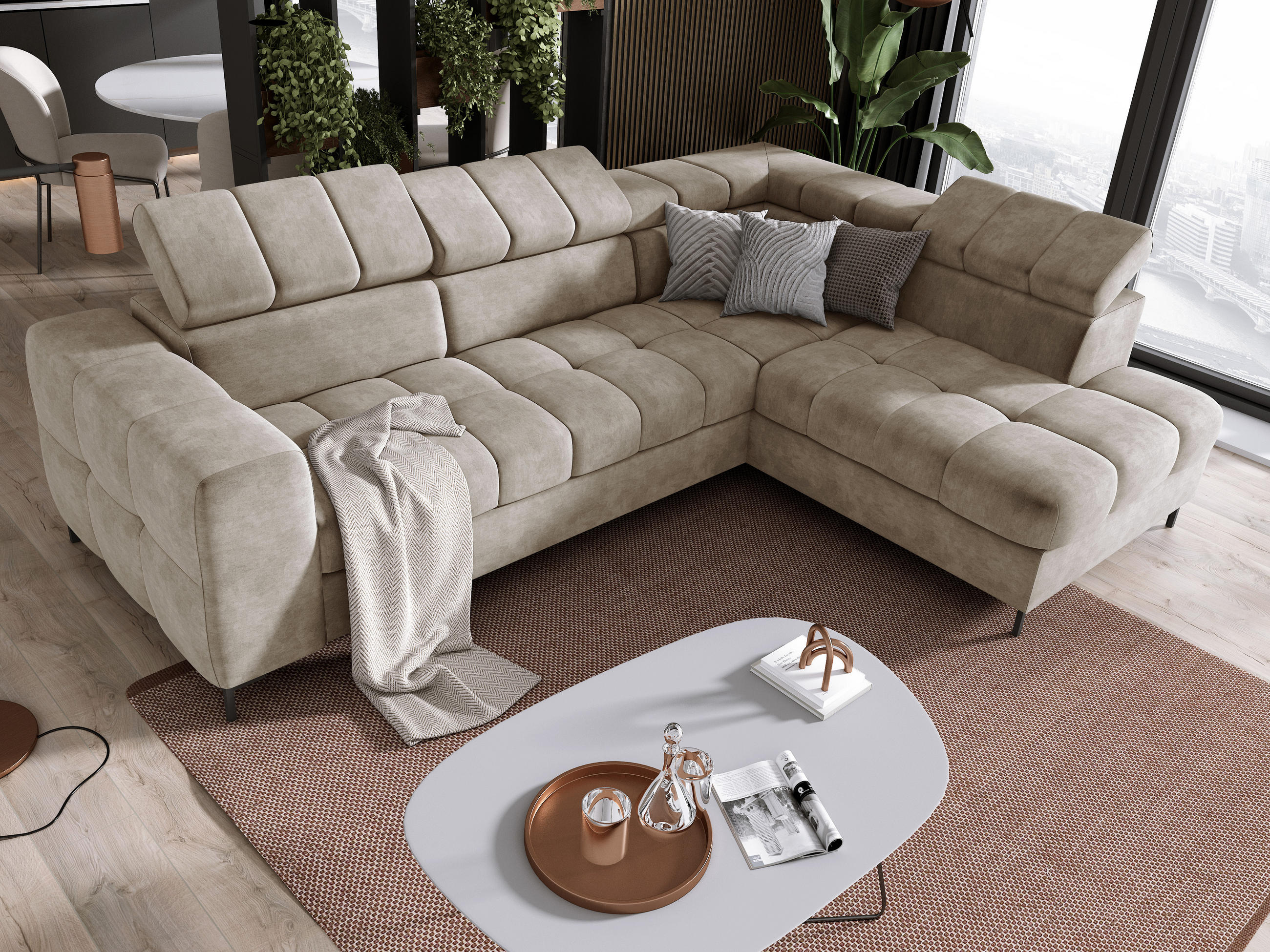 ECKSOFA PABLOS Cloud, L-förmig, Moderne, mit verstellbarem Kopfteil, Schlaf- & Lagermöglichkeiten, freistehend, RECHTS 279x201x97 cm White - Weiß, Holz/Textil (279/201cm) - DomoHome