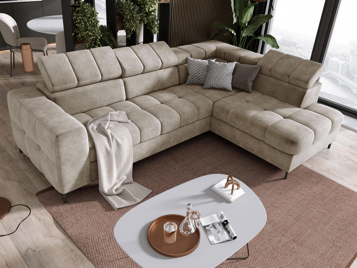 ECKSOFA PABLOS Cloud, L-förmig, Moderne, mit verstellbarem Kopfteil, Schlaf- & Lagermöglichkeiten, freistehend, RECHTS 279x201x97 cm White - Weiß, Holz/Textil (279/201cm) - DomoHome