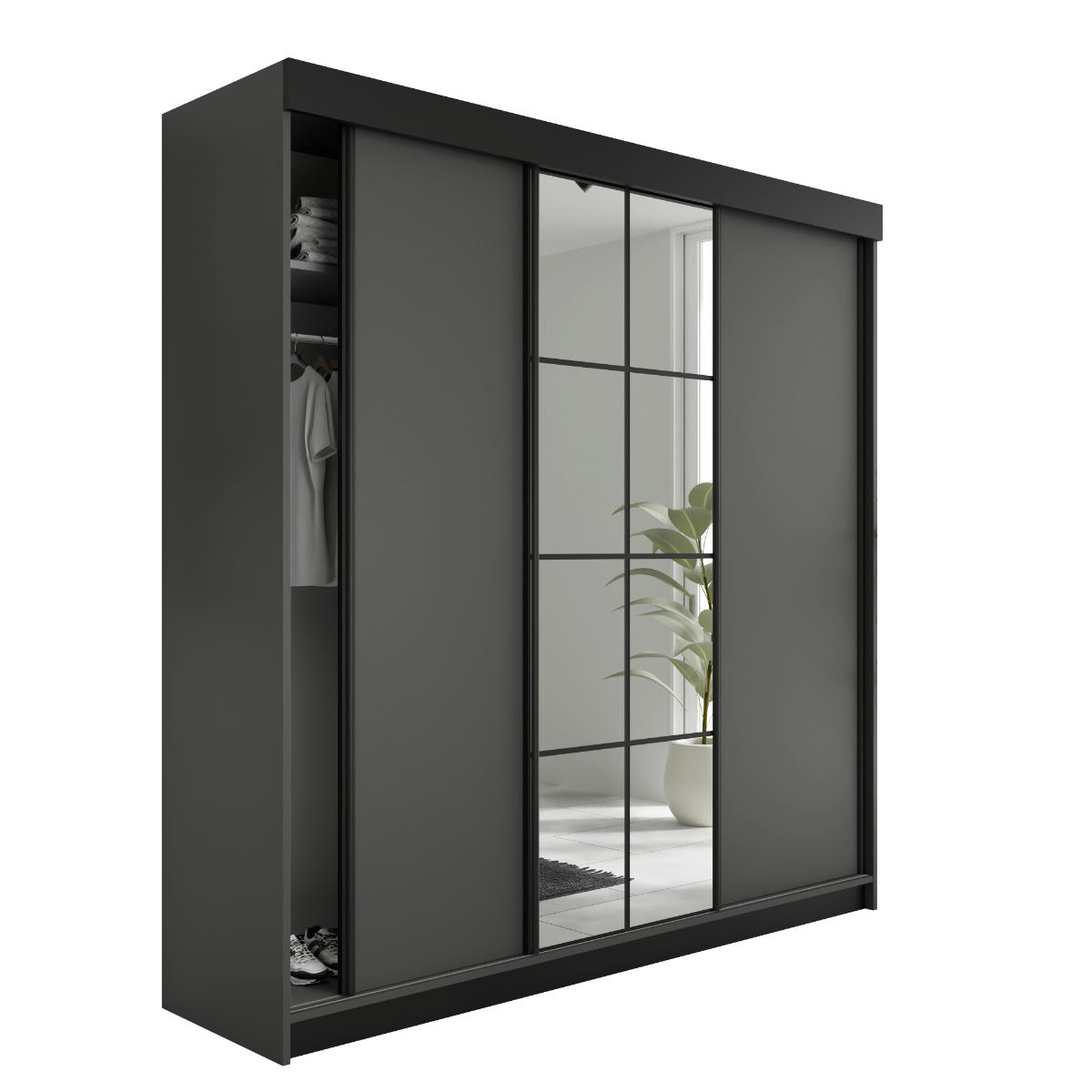 SCHIEBETÜRENSCHRANK LAMARO Graphit 200x205x59cm - Graphitfarben, Holzwerkstoff (200/205/59cm) - Kier Furniture