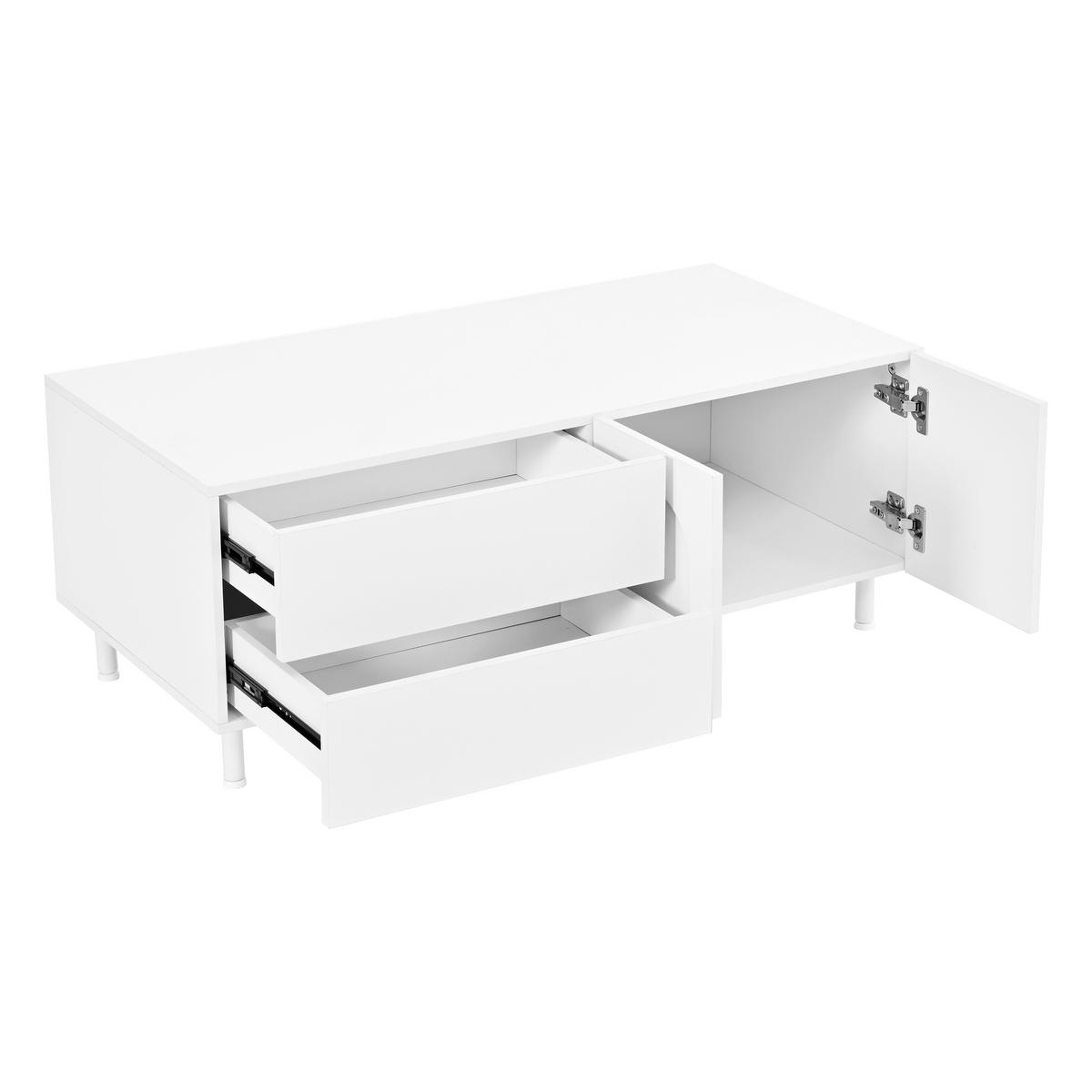 COUCHTISCH mit Stauraum, Bogenfront und Stahlfüßen im modernen Design - Weiß, Holzwerkstoff (100/50/39.5cm) - Korfee