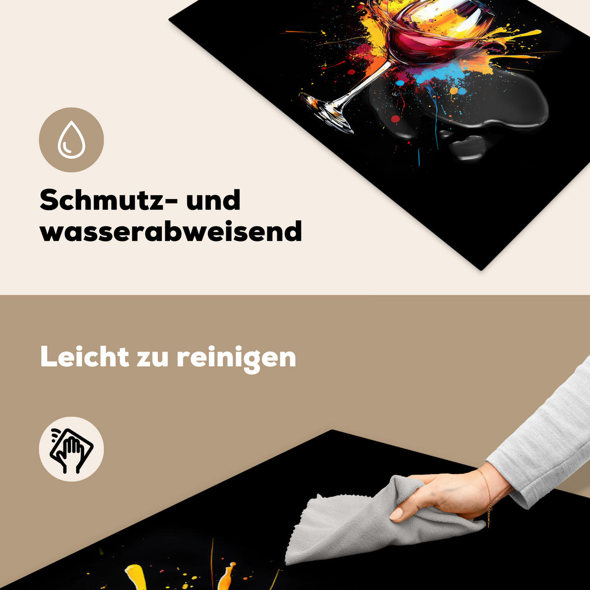 HERDABDECKPLATTE Wein - Glas - Graffiti - Getränk - Rot - Farbe 83x51 cm - Weinrot, Kunststoff (83/51.5/0.2cm) - MuchoWow