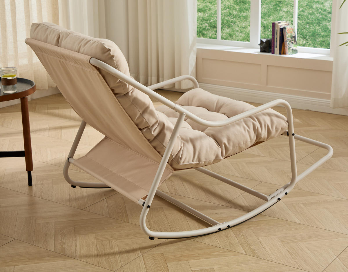 SCHAUKELSTUHL mit Dickem Kissen,Beige Metallrahmen für Garten Balkon Wohnzimmer - Beige, Metall (75/82/116cm) - PARAFTA HOME