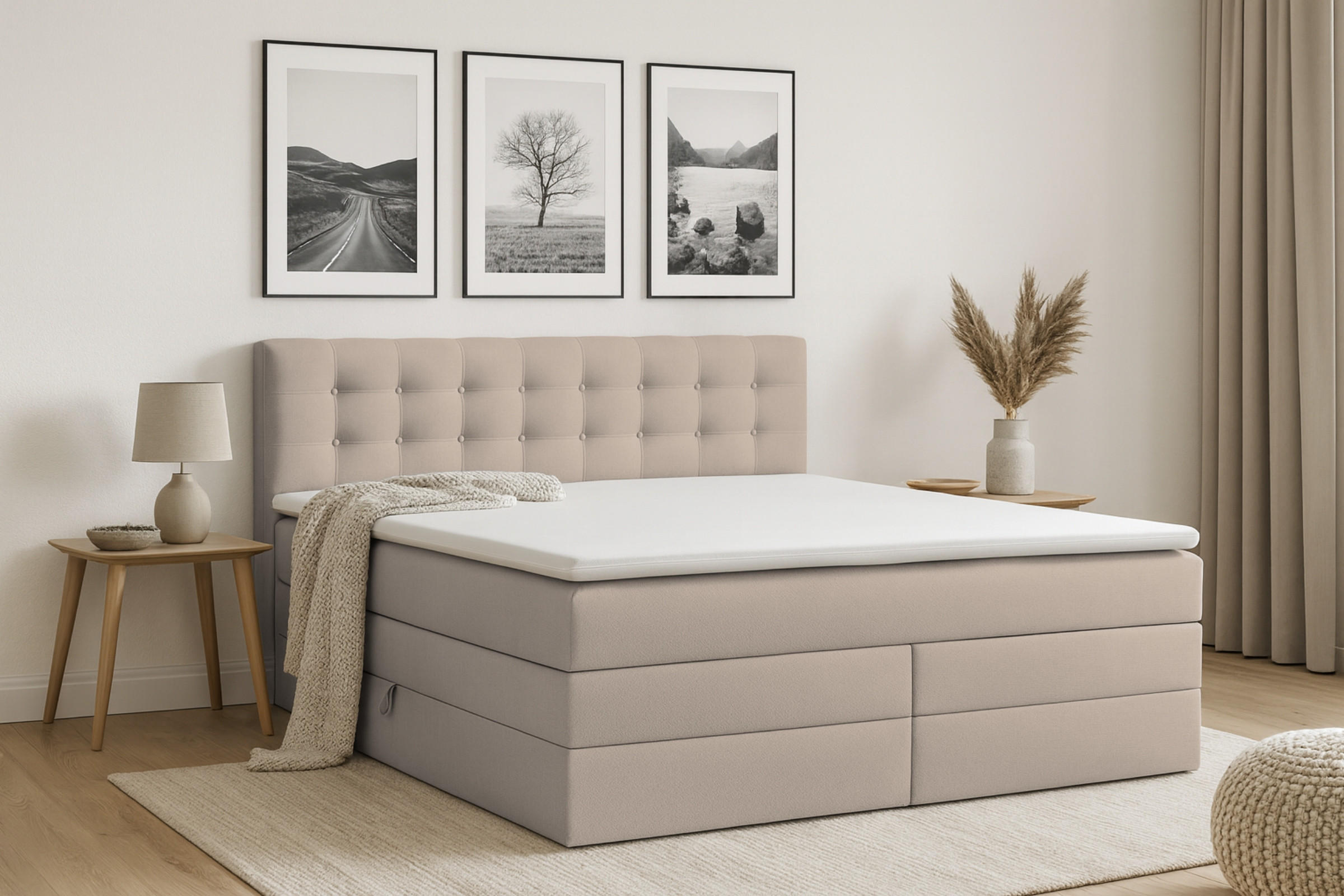 BOXSPRINGBETT SANTE 200/200 in Velour Beige - Beige, Holz/Holzwerkstoff (200/200cm) - Deine Möbel 24