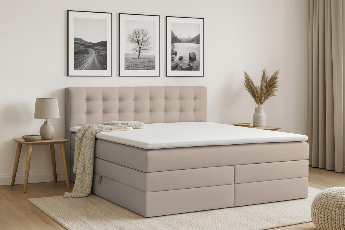 BOXSPRINGBETT SANTE 140/200 in Velour Beige - Beige, Holz/Holzwerkstoff (140/200cm) - Deine Möbel 24