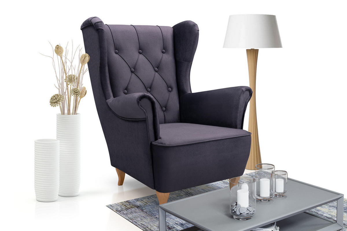 SESSEL TIBER, Polstersessel Glamour Loungesessel, Velours-Stoff Grau - Grau, Holz/Holzwerkstoff (75/104/85cm) - MASSENO