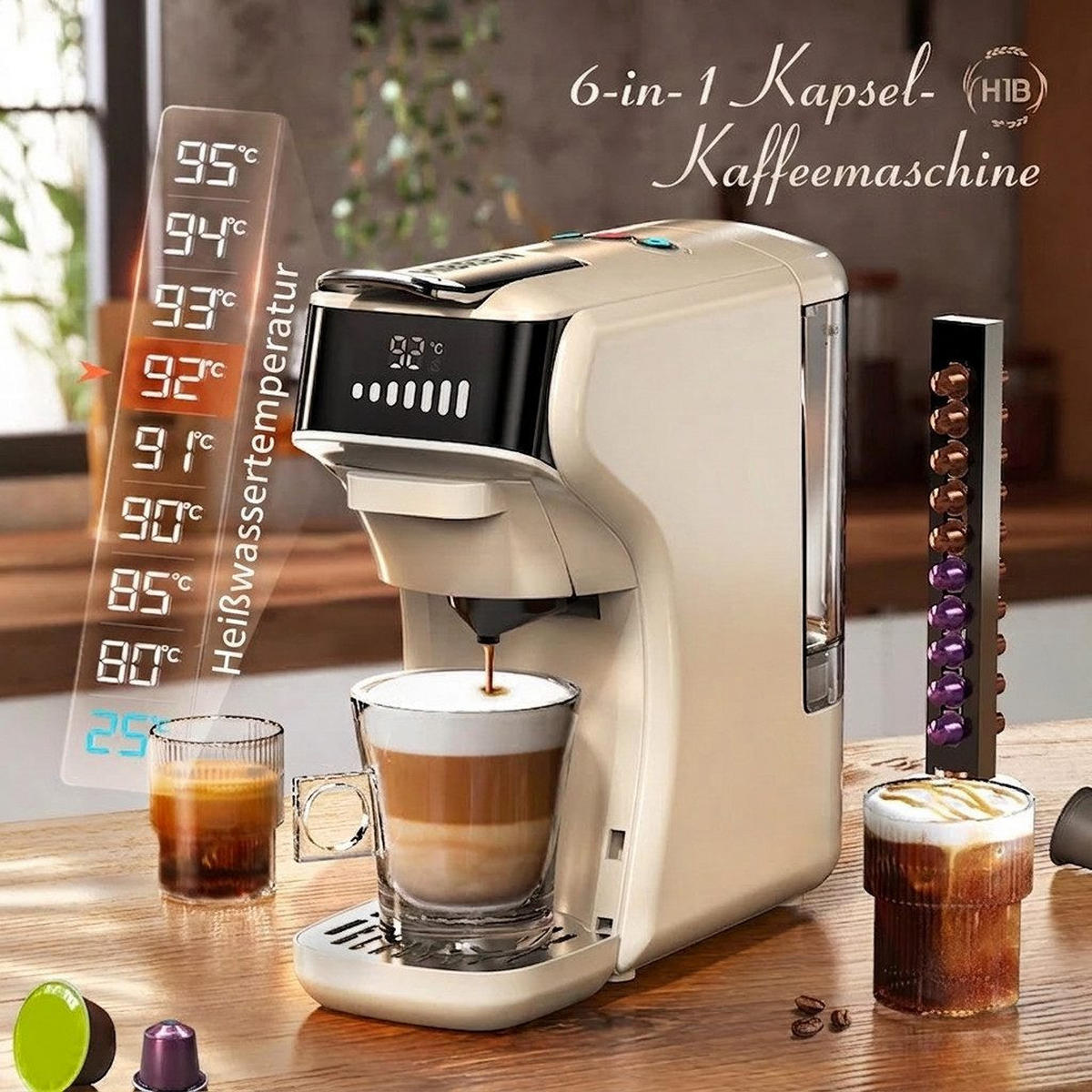 FILTERKAFFEEMASCHINE 6-in-1 20 Bar Edelstahlfilter Espresso-Extraktion - Beige, Metall (11/26/26cm) - BEXEVUE