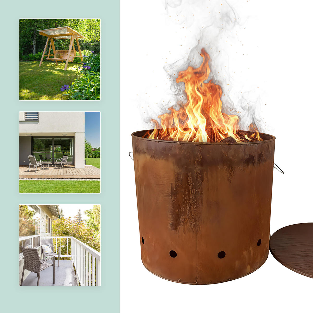 FEUERTONNE - Braun, Metall (49.5/45/49.5cm) - Relaxdays