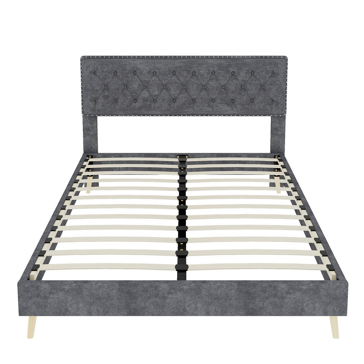 BETT mit Matratze 140x200 cm Stoff Grau - Grau, Metall (140/200cm) - Meubliv