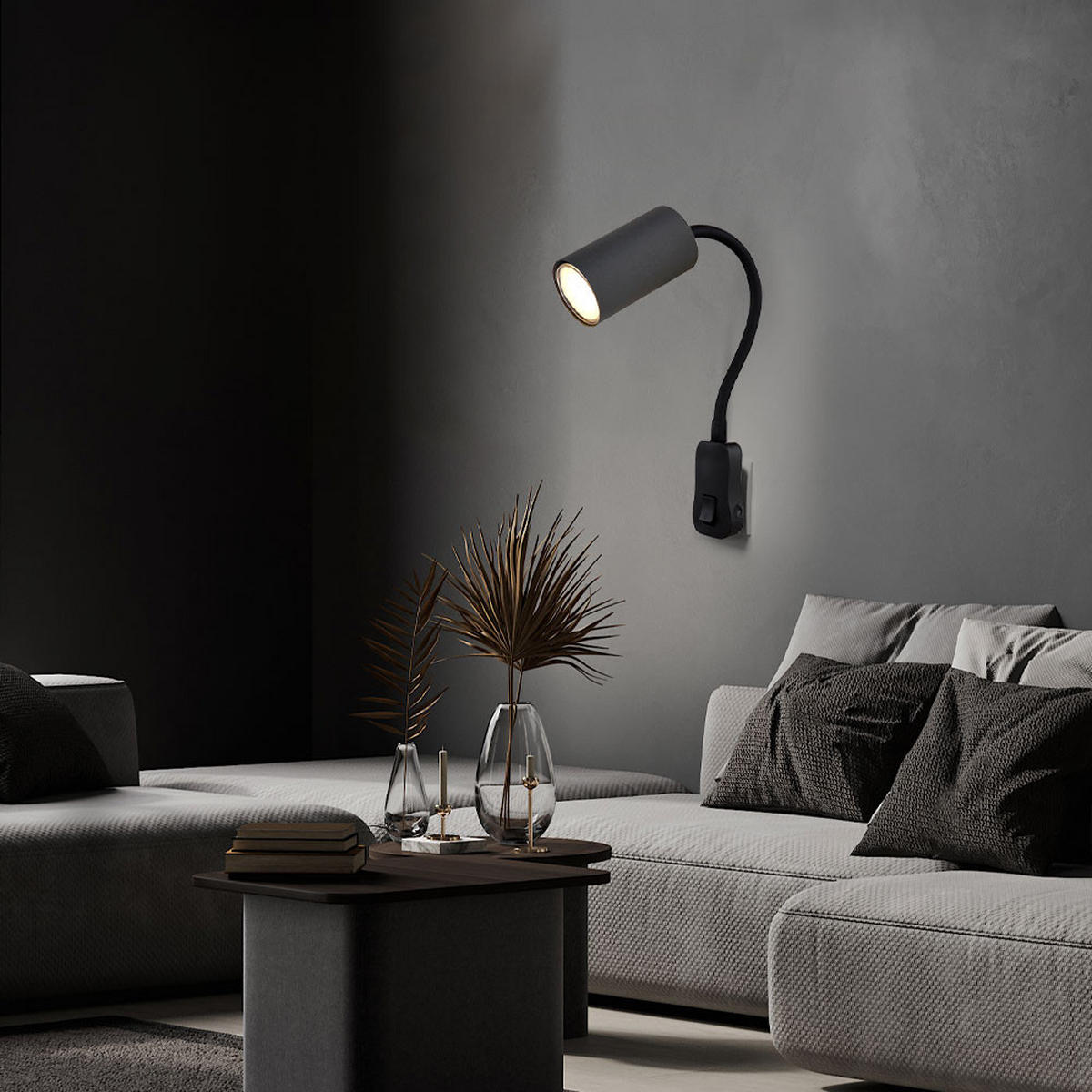 WANDLEUCHTE Metall Schwarz Schwanenhals 2er Set - Schwarz, Metall (5.5/43/32cm) - Globo Lighting